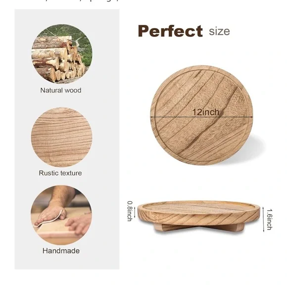 HOME DECOR ~ Round Wooden Decor Tray Water Resistant Handcrafted 12” Diameter - Picture 7 of 9